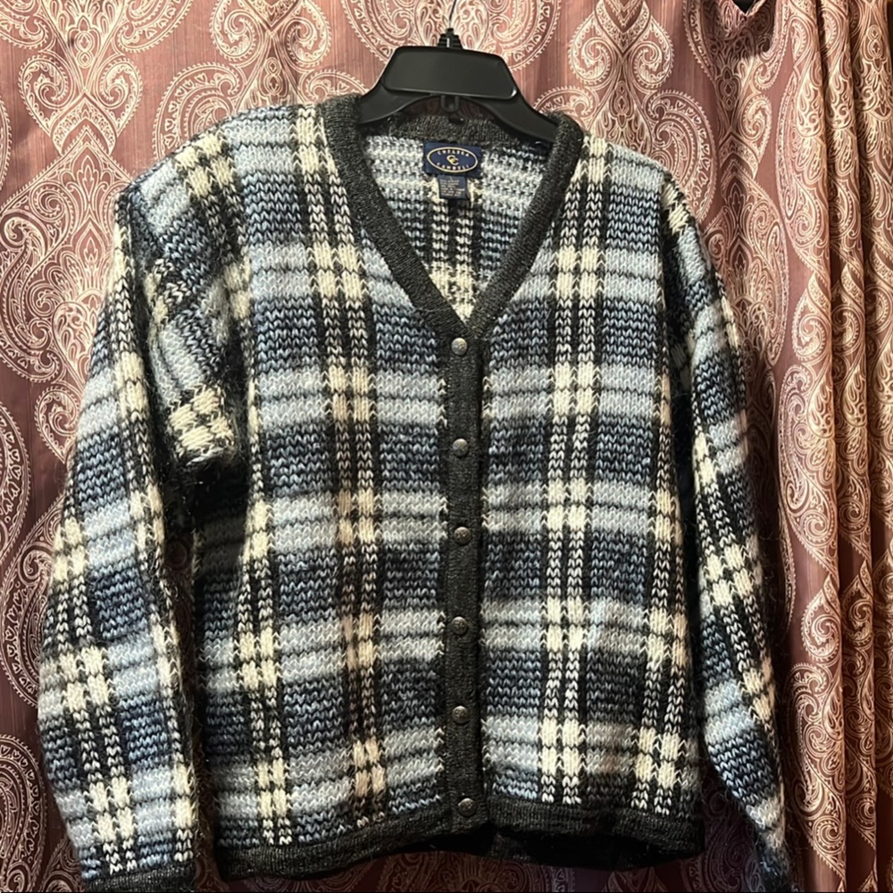 Plaid Button-Up Cardigan Sweater